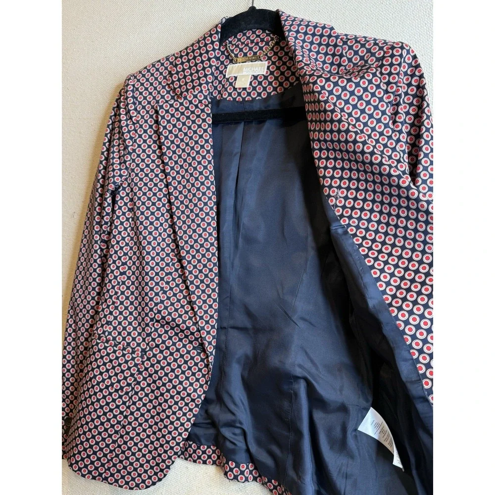 Michael Kors Womens Blazer Jacket Coat Circle Print In Navy/Red/White Size 6 EUC